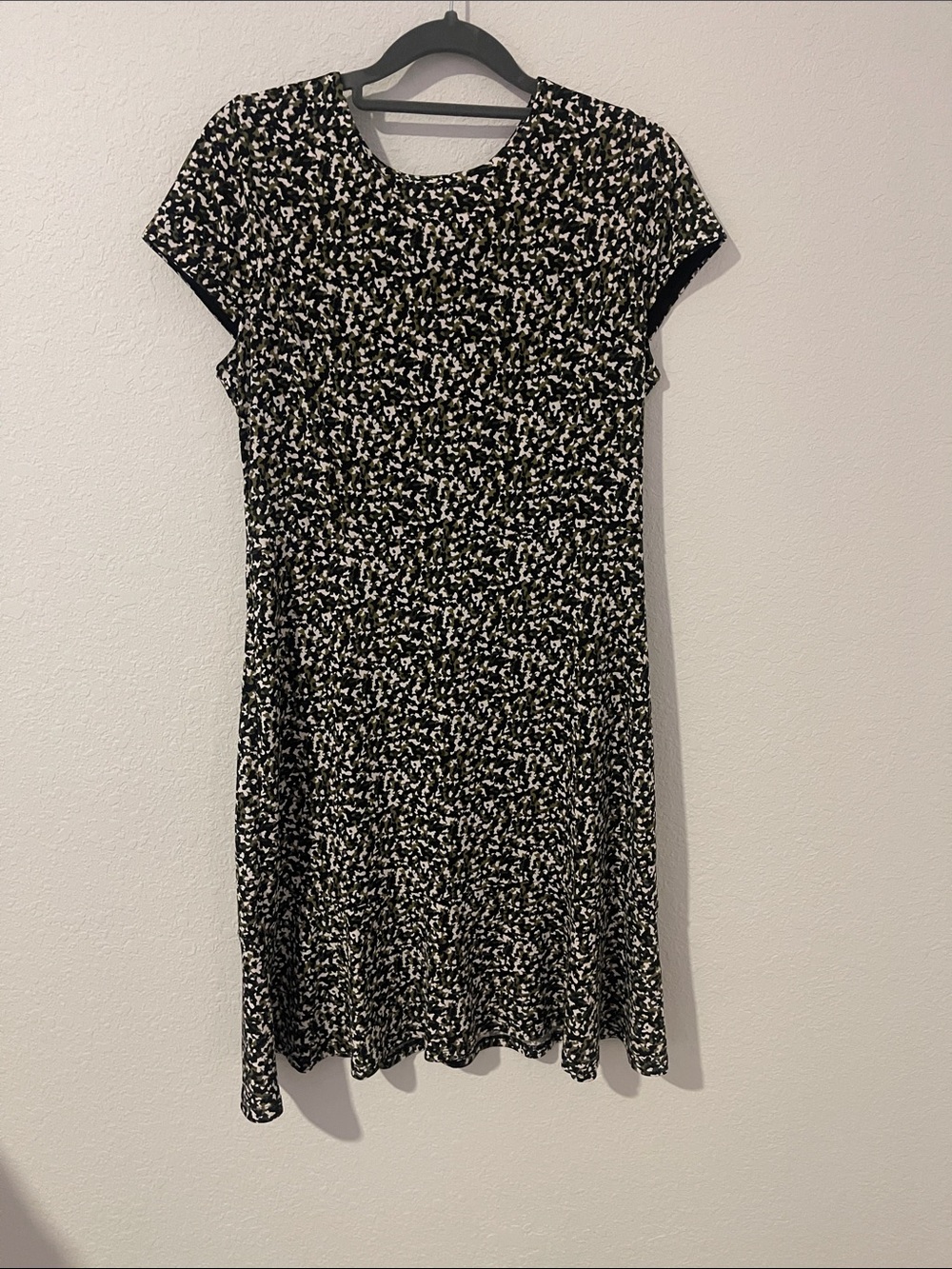 MICHAEL Michael‎ Kors Black Olive and White Printed Midi Dress